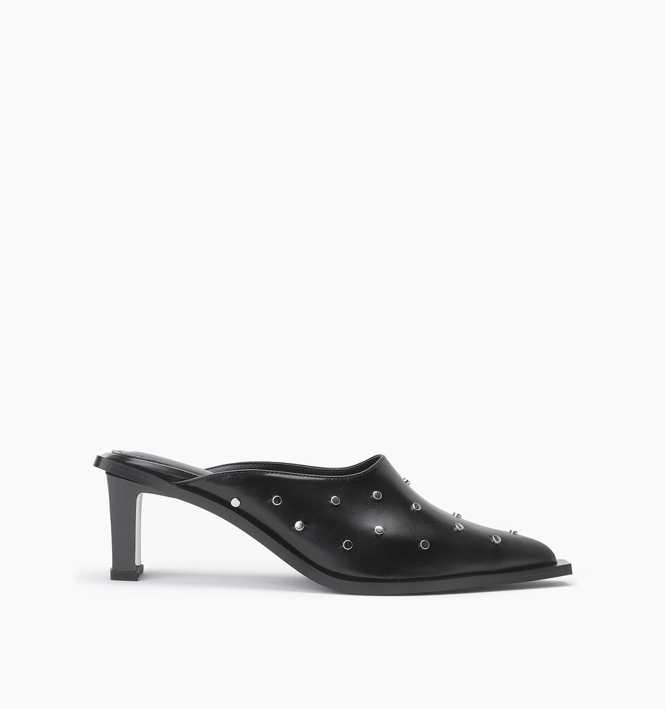 Black leather mules with studs - null - Schwarz | Sisley K image number 1